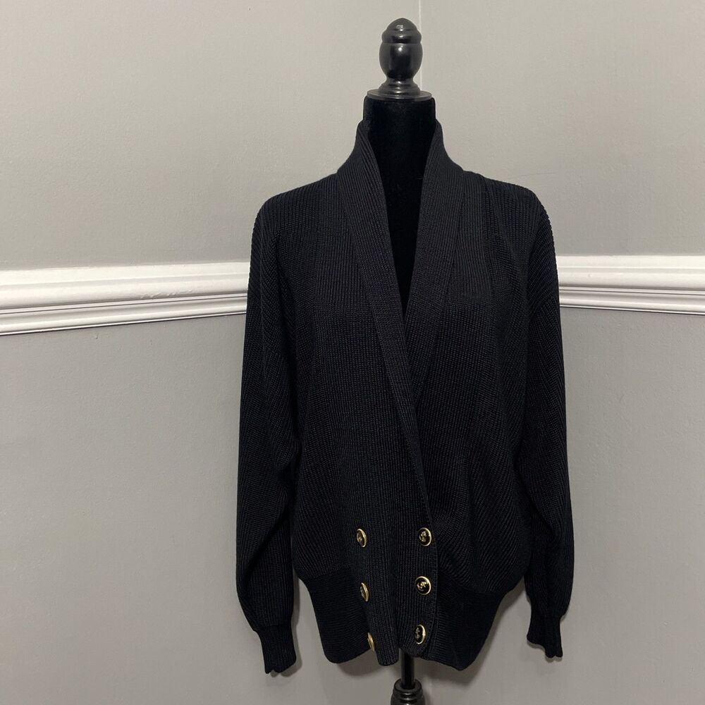 Chavenne Women’s Timeless Black Knit Cardigan with Nautical Buttons M